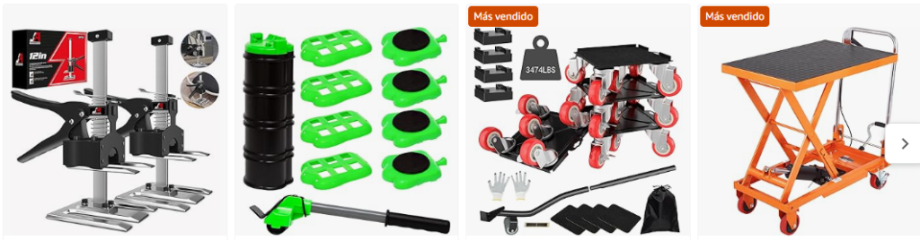 Paquete de 2 manijas de ahorro de mano de obra, gato de construcción de 12 pulgadas, gatos elevadores de muebles multifuncionales para instalar gabinetes y ajustador de altura de azulejos de pared,
4.24.2 de 5 estrellas 1,317
700+ comprados el mes pasado
US$38.99 Típico: US$40.99
Ahorra 10 % con cupón
Anuncio Patrocinado - Palanca elevadora de muebles de alta resistencia, capacidad de carga de 4 660 libras, ruedas desliza...
Palanca elevadora de muebles de alta resistencia, capacidad de carga de 4 660 libras, ruedas deslizantes + herramienta de elevación de altura ajustable para mover sofás de fácil seguridad sofá,
4.14.1 de 5 estrellas 1,913
200+ comprados el mes pasado
US$30.00
Más vendido
Anuncio Patrocinado - 【Mejora grande】Muñeco de muebles, mudanzas de muebles con 5 ruedas, panel de acero al carbono resist...
【Mejora grande】Muñeco de muebles, mudanzas de muebles con 5 ruedas, panel de acero al carbono resistente, elevador de muebles con 5 ruedas universales de goma giratoria de 360°, carga máxima de 3474
4.04.0 de 5 estrellas 1,017
3 K+ comprados el mes pasado
US$49.99
Ahorra 5 % con cupón
Más vendido
Anuncio Patrocinado - VEVOR Carro de mesa de elevación hidráulica, capacidad de 330 libras, altura de elevación de 28.5 pu...
VEVOR Carro de mesa de elevación hidráulica, capacidad de 330 libras, altura de elevación de 28.5 pulgadas, mesa de elevación manual de tijera individual con 4 ruedas y almohadilla antideslizante,
4.34.3 de 5 estrellas 49