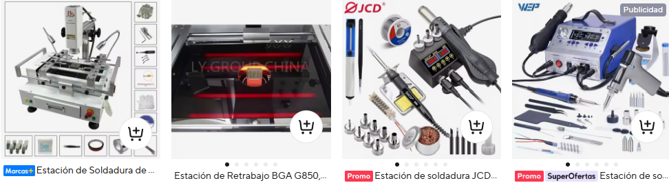 Estación de Soldadura de Aire Caliente LYBGA R690, Máquina de Reballing BGA con Sistema de Cámara CCD Opcional para Reparación de Placas Base y Chips
US $2,184
US $2,800
-22%
-US $70 en US $509
-3% con monedas
Estación de Retrabajo BGA G850, Máquina de Soldadura y Reballing Industrial Compacta Universal para Reparación de Portátiles, Consolas y MóvilesEstación de Retrabajo BGA G850, Máquina de Soldadura y Reballing Industrial Compacta Universal para Reparación de Portátiles, Consolas y MóvilesEstación de Retrabajo BGA G850, Máquina de Soldadura y Reballing Industrial Compacta Universal para Reparación de Portátiles, Consolas y MóvilesEstación de Retrabajo BGA G850, Máquina de Soldadura y Reballing Industrial Compacta Universal para Reparación de Portátiles, Consolas y MóvilesEstación de Retrabajo BGA G850, Máquina de Soldadura y Reballing Industrial Compacta Universal para Reparación de Portátiles, Consolas y MóvilesEstación de Retrabajo BGA G850, Máquina de Soldadura y Reballing Industrial Compacta Universal para Reparación de Portátiles, Consolas y Móviles
Estación de Retrabajo BGA G850, Máquina de Soldadura y Reballing Industrial Compacta Universal para Reparación de Portátiles, Consolas y Móviles
US $9,050
US $18,100
-50%
-US $70 en US $509
-5% con monedas
Estación de soldadura JCD 8898 de 750W 2 en 1, pistola de aire caliente, estación de soldadura y retrabajo para reparación de teléfonos, herramientas de soldadura BGA SMD.Estación de soldadura JCD 8898 de 750W 2 en 1, pistola de aire caliente, estación de soldadura y retrabajo para reparación de teléfonos, herramientas de soldadura BGA SMD.Estación de soldadura JCD 8898 de 750W 2 en 1, pistola de aire caliente, estación de soldadura y retrabajo para reparación de teléfonos, herramientas de soldadura BGA SMD.Estación de soldadura JCD 8898 de 750W 2 en 1, pistola de aire caliente, estación de soldadura y retrabajo para reparación de teléfonos, herramientas de soldadura BGA SMD.Estación de soldadura JCD 8898 de 750W 2 en 1, pistola de aire caliente, estación de soldadura y retrabajo para reparación de teléfonos, herramientas de soldadura BGA SMD.Estación de soldadura JCD 8898 de 750W 2 en 1, pistola de aire caliente, estación de soldadura y retrabajo para reparación de teléfonos, herramientas de soldadura BGA SMD.
Estación de soldadura JCD 8898 de 750W 2 en 1, pistola de aire caliente, estación de soldadura y retrabajo para reparación de teléfonos, herramientas de soldadura BGA SMD.
US $25.53
4.7
900+ vendidos
-US $3 en US $15
Ahorra US $49.56
Estación de soldadura inteligente 4 en 1 WEP 948-II con pistola de aire caliente, soldador y extractor de estaño por succiónEstación de soldadura inteligente 4 en 1 WEP 948-II con pistola de aire caliente, soldador y extractor de estaño por succiónEstación de soldadura inteligente 4 en 1 WEP 948-II con pistola de aire caliente, soldador y extractor de estaño por succiónEstación de soldadura inteligente 4 en 1 WEP 948-II con pistola de aire caliente, soldador y extractor de estaño por succiónEstación de soldadura inteligente 4 en 1 WEP 948-II con pistola de aire caliente, soldador y extractor de estaño por succiónEstación de soldadura inteligente 4 en 1 WEP 948-II con pistola de aire caliente, soldador y extractor de estaño por succión
Estación de soldadura inteligente 4 en 1 WEP 948-II con pistola de aire caliente, soldador y extractor de estaño por succión
US $188.2
4.8
110 vendidos
-US $20 en US $139
Ahorra US $92.7
Publicidad
FNIRSI HS-01 Estación de soldadura 65WPD Temperatura constante ajustable Soldador eléctrico portátil Estación de Reparación de soldadura
FNIRSI HS-01 Estación de soldadura 65WPD Temperatura constante ajustable Soldador eléctrico portátil Estación de Reparación de soldadura
US $21.66
5
74 vendidos
-US $3 en US $15
Ahorra US $26.47
Estación de soldadura JCD 8898Pro 2 en 1, pantalla Digital LCD, Estación de Reparación de soldadura, teléfono montado en la pared BGA SMD PCB IC, herramientas de reparaciónEstación de soldadura JCD 8898Pro 2 en 1, pantalla Digital LCD, Estación de Reparación de soldadura, teléfono montado en la pared BGA SMD PCB IC, herramientas de reparaciónEstación de soldadura JCD 8898Pro 2 en 1, pantalla Digital LCD, Estación de Reparación de soldadura, teléfono montado en la pared BGA SMD PCB IC, herramientas de reparaciónEstación de soldadura JCD 8898Pro 2 en 1, pantalla Digital LCD, Estación de Reparación de soldadura, teléfono montado en la pared BGA SMD PCB IC, herramientas de reparaciónEstación de soldadura JCD 8898Pro 2 en 1, pantalla Digital LCD, Estación de Reparación de soldadura, teléfono montado en la pared BGA SMD PCB IC, herramientas de reparaciónEstación de soldadura JCD 8898Pro 2 en 1, pantalla Digital LCD, Estación de Reparación de soldadura, teléfono montado en la pared BGA SMD PCB IC, herramientas de reparación
Estación de soldadura JCD 8898Pro 2 en 1, pantalla Digital LCD, Estación de Reparación de soldadura, teléfono montado en la pared BGA SMD PCB IC, herramientas de reparación
Mini estación de soldadura Digital de temperatura constante, almohadilla calefactora ajustable PD65W 20V, herramientas de soldadura portátiles tipo CMini estación de soldadura Digital de temperatura constante, almohadilla calefactora ajustable PD65W 20V, herramientas de soldadura portátiles tipo CMini estación de soldadura Digital de temperatura constante, almohadilla calefactora ajustable PD65W 20V, herramientas de soldadura portátiles tipo CMini estación de soldadura Digital de temperatura constante, almohadilla calefactora ajustable PD65W 20V, herramientas de soldadura portátiles tipo CMini estación de soldadura Digital de temperatura constante, almohadilla calefactora ajustable PD65W 20V, herramientas de soldadura portátiles tipo CMini estación de soldadura Digital de temperatura constante, almohadilla calefactora ajustable PD65W 20V, herramientas de soldadura portátiles tipo C
Mini estación de soldadura Digital de temperatura constante, almohadilla calefactora ajustable PD65W 20V, herramientas de soldadura portátiles tipo C
US $7.39
5
2 vendidos
-US $3 en US $15
Ahorra US $10.21
Estación de soldador de precisión WEP 982D-III con pinzas para electrónica de soldadura de microscopio, calor rápido, temperatura. CalibraciónEstación de soldador de precisión WEP 982D-III con pinzas para electrónica de soldadura de microscopio, calor rápido, temperatura. CalibraciónEstación de soldador de precisión WEP 982D-III con pinzas para electrónica de soldadura de microscopio, calor rápido, temperatura. CalibraciónEstación de soldador de precisión WEP 982D-III con pinzas para electrónica de soldadura de microscopio, calor rápido, temperatura. CalibraciónEstación de soldador de precisión WEP 982D-III con pinzas para electrónica de soldadura de microscopio, calor rápido, temperatura. CalibraciónEstación de soldador de precisión WEP 982D-III con pinzas para electrónica de soldadura de microscopio, calor rápido, temperatura. Calibración
Estación de soldador de precisión WEP 982D-III con pinzas para electrónica de soldadura de microscopio, calor rápido, temperatura. Calibración