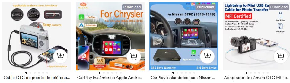 Cable OTG de puerto de teléfono inteligente Micro 5p a Lightning para iphone 11,12,13,13 Pro,SE,6S,5S, para Sony/Nikon/Canon Camear,MICRO 5 pines
US $6.13
US $6.13
3.3
14 vendidos
-3% con monedas
CarPlay inalámbrico Apple Android Auto para Chrysler 8,4 "Uconnect 300 / 300S /300C 2011-2017 cámara GPS con espejo AirPlayCarPlay inalámbrico Apple Android Auto para Chrysler 8,4 "Uconnect 300 / 300S /300C 2011-2017 cámara GPS con espejo AirPlayCarPlay inalámbrico Apple Android Auto para Chrysler 8,4 "Uconnect 300 / 300S /300C 2011-2017 cámara GPS con espejo AirPlayCarPlay inalámbrico Apple Android Auto para Chrysler 8,4 "Uconnect 300 / 300S /300C 2011-2017 cámara GPS con espejo AirPlayCarPlay inalámbrico Apple Android Auto para Chrysler 8,4 "Uconnect 300 / 300S /300C 2011-2017 cámara GPS con espejo AirPlayCarPlay inalámbrico Apple Android Auto para Chrysler 8,4 "Uconnect 300 / 300S /300C 2011-2017 cámara GPS con espejo AirPlay
CarPlay inalámbrico Apple Android Auto para Chrysler 8,4 "Uconnect 300 / 300S /300C 2011-2017 cámara GPS con espejo AirPlay
US $233.12
US $752.02
-69%
4.6
26 vendidos
-2% con monedas
Publicidad
CarPlay inalámbrico para Nissan 370Z, compatible con Android, enlace de espejo automático, navegación, DVD, cámara frontal de marcha atrás, Plug & Play, Apple Car playCarPlay inalámbrico para Nissan 370Z, compatible con Android, enlace de espejo automático, navegación, DVD, cámara frontal de marcha atrás, Plug & Play, Apple Car playCarPlay inalámbrico para Nissan 370Z, compatible con Android, enlace de espejo automático, navegación, DVD, cámara frontal de marcha atrás, Plug & Play, Apple Car playCarPlay inalámbrico para Nissan 370Z, compatible con Android, enlace de espejo automático, navegación, DVD, cámara frontal de marcha atrás, Plug & Play, Apple Car playCarPlay inalámbrico para Nissan 370Z, compatible con Android, enlace de espejo automático, navegación, DVD, cámara frontal de marcha atrás, Plug & Play, Apple Car playCarPlay inalámbrico para Nissan 370Z, compatible con Android, enlace de espejo automático, navegación, DVD, cámara frontal de marcha atrás, Plug & Play, Apple Car play
CarPlay inalámbrico para Nissan 370Z, compatible con Android, enlace de espejo automático, navegación, DVD, cámara frontal de marcha atrás, Plug & Play, Apple Car play
US $244.82
US $322.13
-24%
4.3
18 vendidos
Publicidad
Adaptador de cámara OTG MFi certificado Lightning a Mini Cable USB para Canon 5D3 Nikon D4 fotos de importación vídeo con iPhone 14 13 12 XRAdaptador de cámara OTG MFi certificado Lightning a Mini Cable USB para Canon 5D3 Nikon D4 fotos de importación vídeo con iPhone 14 13 12 XRAdaptador de cámara OTG MFi certificado Lightning a Mini Cable USB para Canon 5D3 Nikon D4 fotos de importación vídeo con iPhone 14 13 12 XRAdaptador de cámara OTG MFi certificado Lightning a Mini Cable USB para Canon 5D3 Nikon D4 fotos de importación vídeo con iPhone 14 13 12 XRAdaptador de cámara OTG MFi certificado Lightning a Mini Cable USB para Canon 5D3 Nikon D4 fotos de importación vídeo con iPhone 14 13 12 XRAdaptador de cámara OTG MFi certificado Lightning a Mini Cable USB para Canon 5D3 Nikon D4 fotos de importación vídeo con iPhone 14 13 12 XR
Adaptador de cámara OTG MFi certificado Lightning a Mini Cable USB para Canon 5D3 Nikon D4 fotos de importación vídeo con iPhone 14 13 12 XR